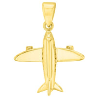 Load image into Gallery viewer, Solid 14K Yellow Gold 3D Airplane Charm Jet Aircraft Pendant With Cable, Curb or Figaro Chain Necklace
