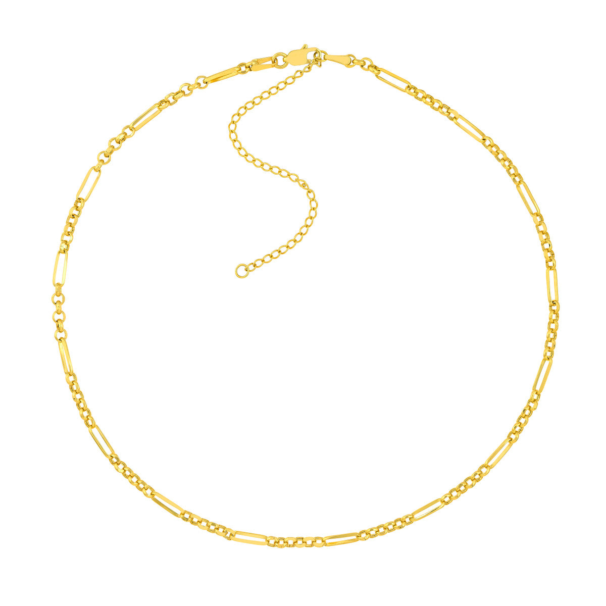 14K Gold 6+1 Rolo Paper Clip Adjustable Choker Chain Necklace with Lobster Lock