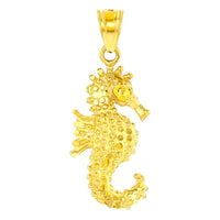 Load image into Gallery viewer, Textured 14K Yellow Gold Budded Seahorse Charm Animal Pendant Necklace
