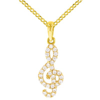 Load image into Gallery viewer, 14K Yellow Gold CZ-Studded Dainty Musical Note Charm Pendant with Cuban Necklace
