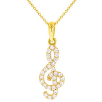Load image into Gallery viewer, 14K Yellow Gold CZ-Studded Dainty Musical Note Charm Pendant Necklace

