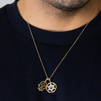 Load image into Gallery viewer, 14K Yellow Gold CZ Hamsa Hand of God with Star of David Pendant Necklace
