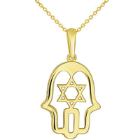 Load image into Gallery viewer, 14K Yellow Gold CZ Hamsa Hand of God with Star of David Pendant Necklace
