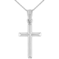 Load image into Gallery viewer, 14K White Gold Classic Latin Plain Cross Charm Pendant Necklace
