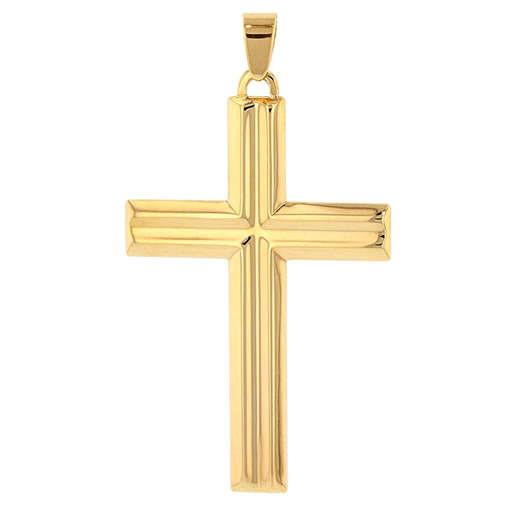 14K Yellow Gold Crucifix Large Religious Cross Charm Pendant