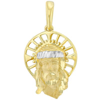 Load image into Gallery viewer, Textured 14K Yellow Gold Dainty Halo Jesus Christ Face Pendant with Figaro Chain Necklace
