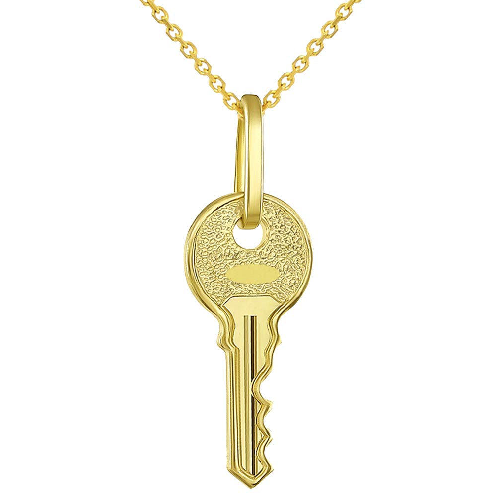 Solid 14K Yellow Gold Dainty Mini Key Charm Open Your Heart Pendant Necklace