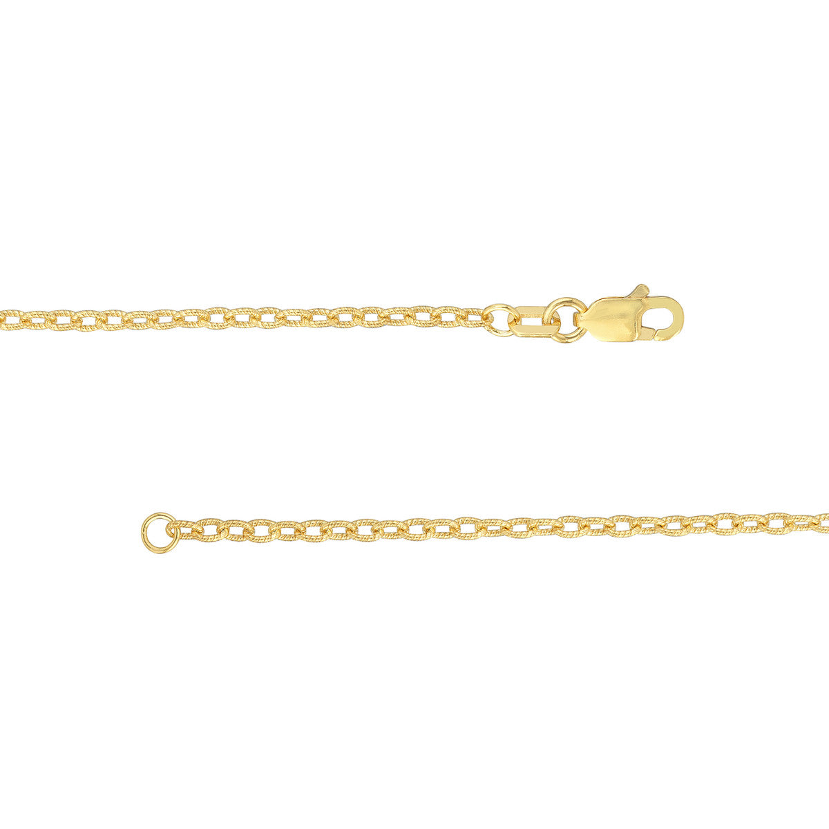 14K Yellow Gold 1.8mm Designer Rolo Chain Textured Anklet with Lobster Lock, 10 Inches