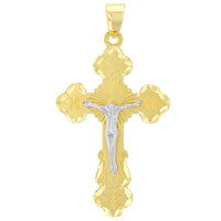 Load image into Gallery viewer, Solid 14K Two Tone Gold Eastern Orthodox Save and Protect Cross ICXC Crucifix with Figaro Necklace
