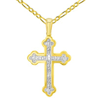 Load image into Gallery viewer, 14K Yellow Gold Elegant Eastern Orthodox Cross Pendant with Figaro Necklace
