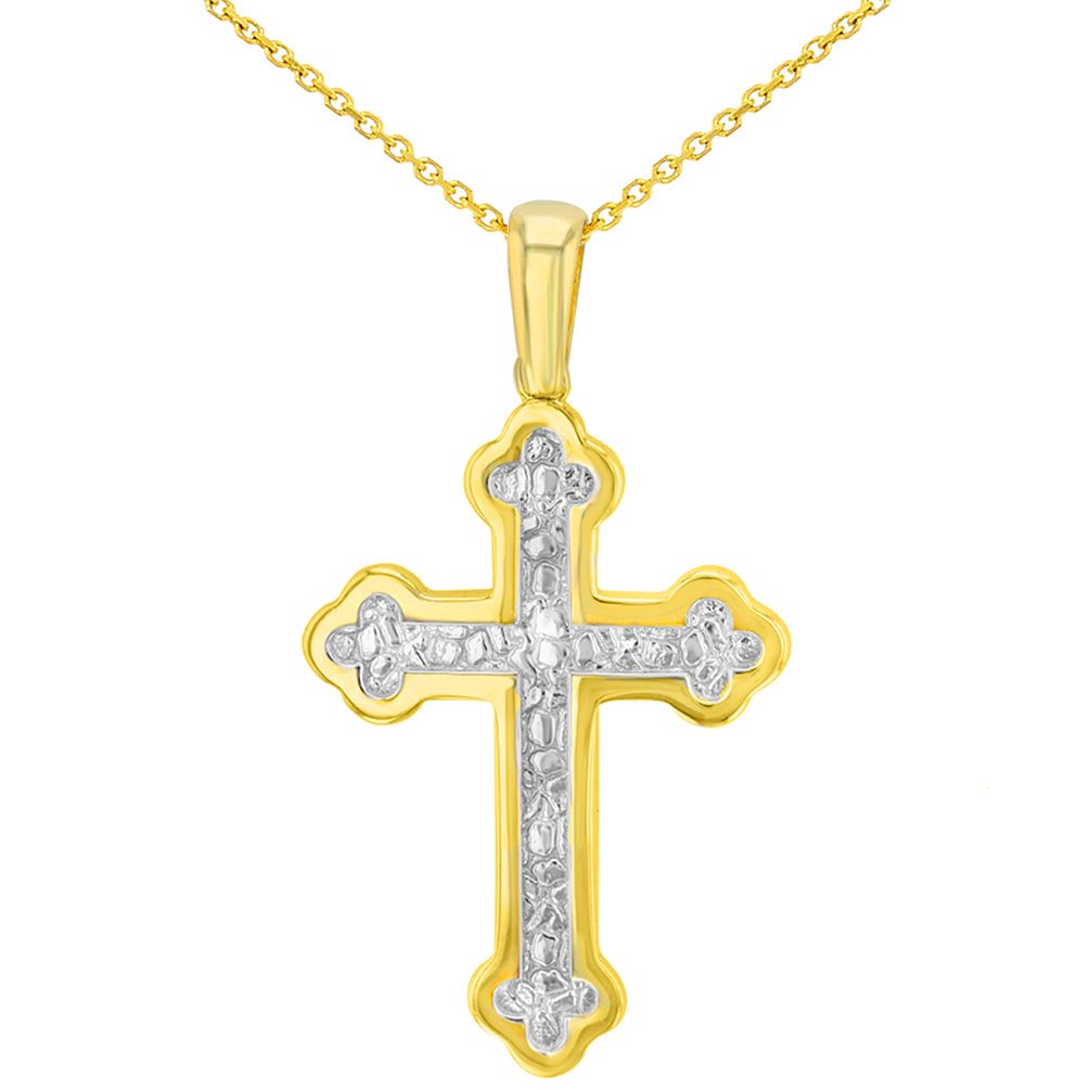 14K Yellow Gold Elegant Eastern Orthodox Cross Pendant Necklace