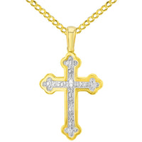 Load image into Gallery viewer, 14K Yellow Gold Elegant Eastern Orthodox Cross Pendant with Cuban Necklace

