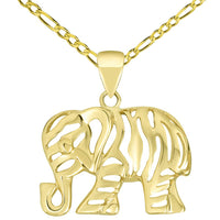 Load image into Gallery viewer, Polished 14K Yellow Gold Elegant Elephant Charm Animal Pendant with Cable, Curb, or Figaro Chain Necklaces
