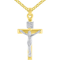Load image into Gallery viewer, 14K Yellow Gold INRI Cross with White Gold Jesus Crucifix Pendant Cuban Necklace
