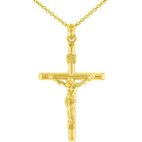 Load image into Gallery viewer, 14K Yellow Gold INRI Crucifix Tubular Simple Polished Cross Pendant Necklace
