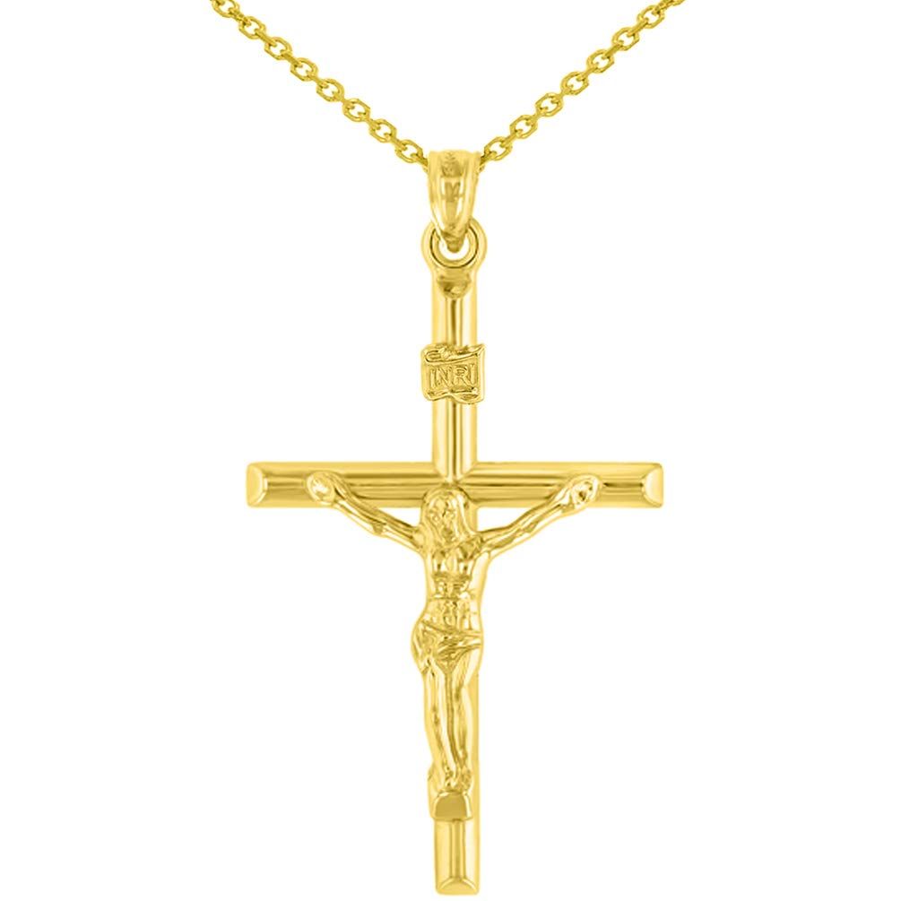 14K Gold INRI Crucifix Tubular Simple Polished Cross Pendant | Jewelry ...