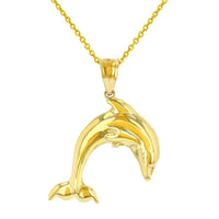 Load image into Gallery viewer, 14K Yellow Gold Jumping Dolphin Charm Animal Pendant Necklace with High Polish
