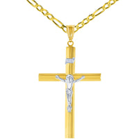 Load image into Gallery viewer, 14K Gold Large Tube Crucifix Six Sided Cross Pendant Necklace - Yellow &amp; White Gold
