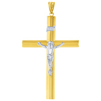 Load image into Gallery viewer, 14K Yellow Gold &amp; White Gold Large Tube Crucifix Six Sided Cross Pendant Necklace
