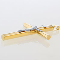 Load image into Gallery viewer, 14K Yellow Gold &amp; White Gold Large Tube Crucifix Six Sided Cross Pendant Necklace
