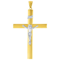 Load image into Gallery viewer, 14K Yellow Gold &amp; White Gold Large Tube Crucifix Six Sided Cross Pendant
