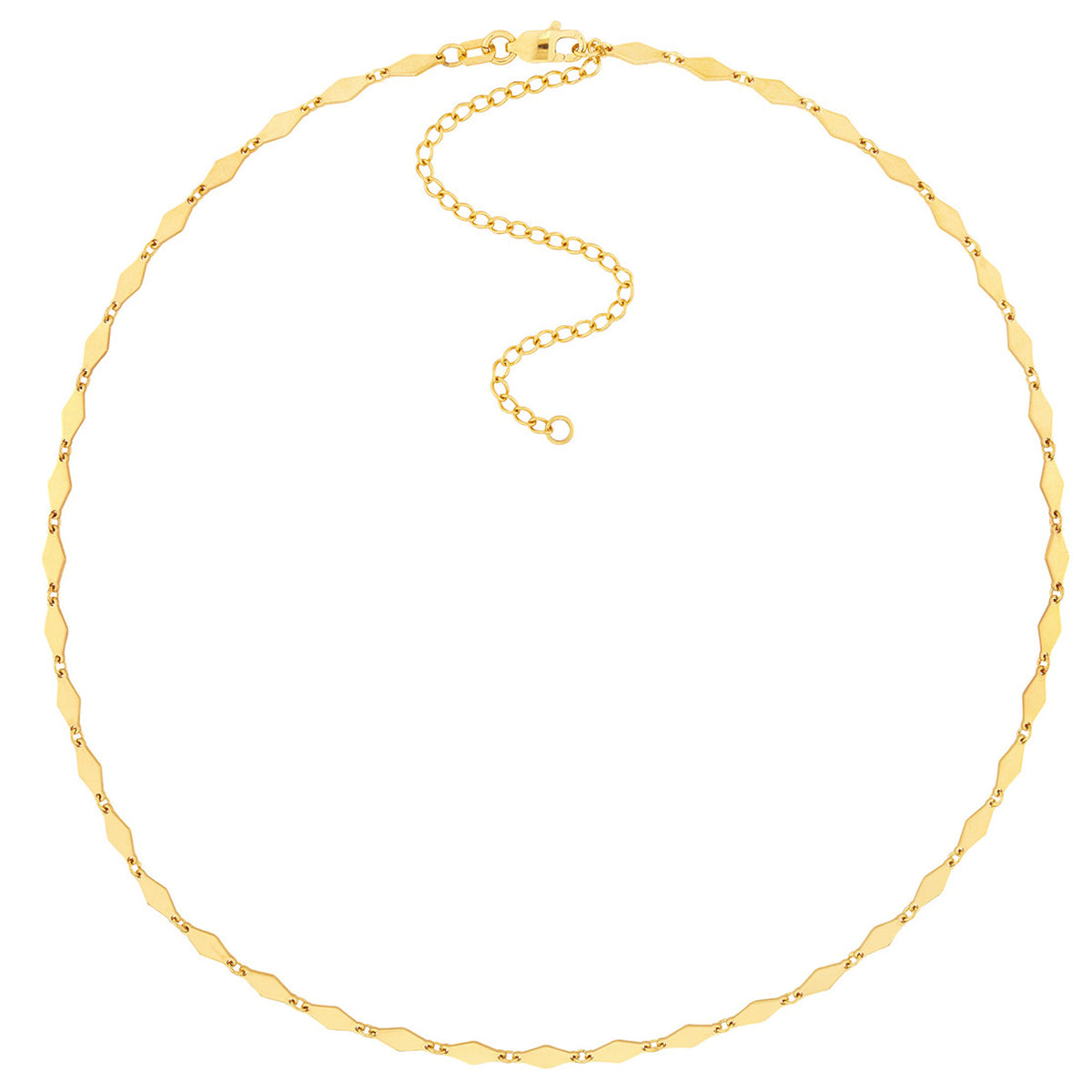 14K Gold Mirror Diamond Shape Link Choker Chain Necklace with Lobster Lock, 16"