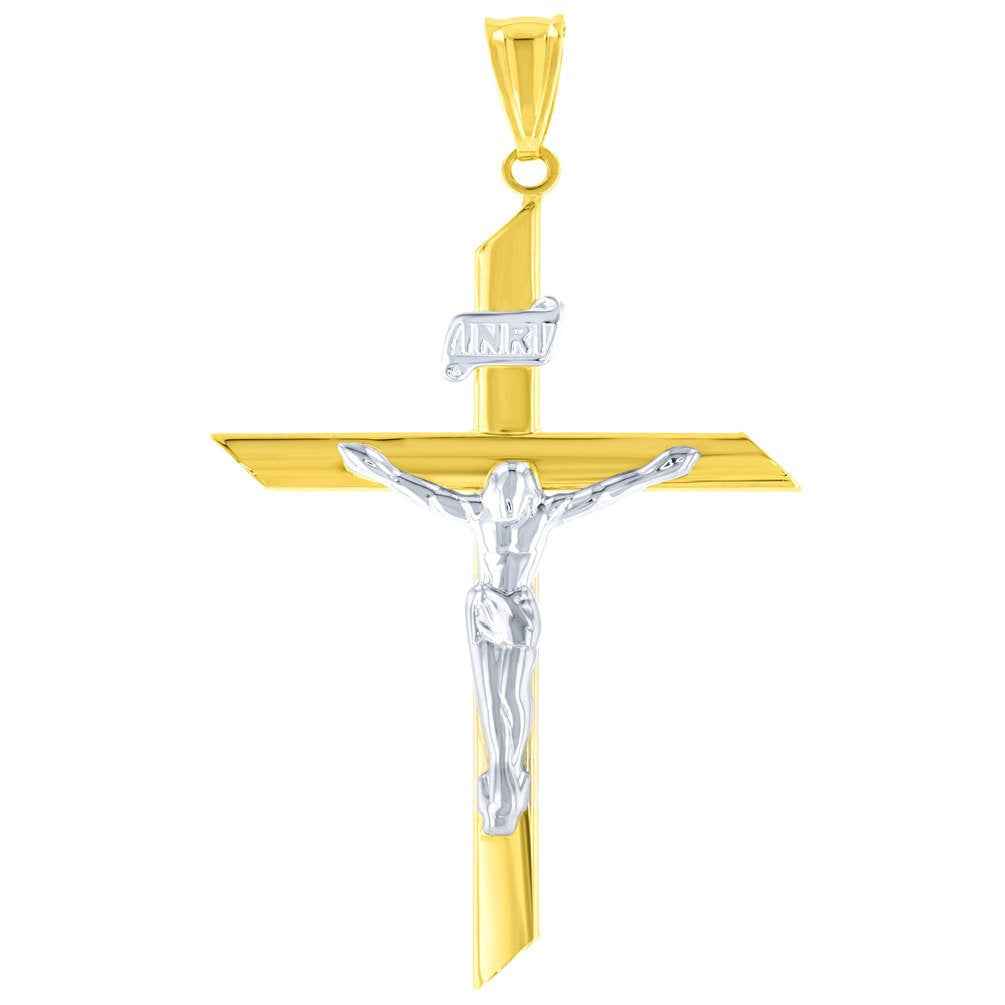 14K Two-Tone Gold Passion Cross with Jesus Christ Crucifix Pendant