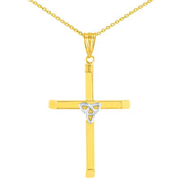 Load image into Gallery viewer, 14K Two Tone Gold Plain Celtic Trinity Cross with Triquetra Symbol Pendant Necklace
