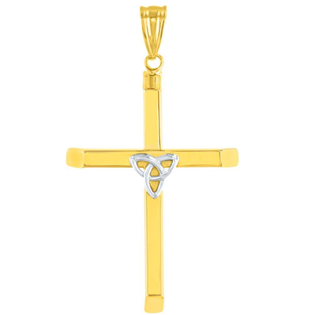 Polished 14K Two-Tone Gold Plain Celtic Trinity Cross with Triquetra Symbol