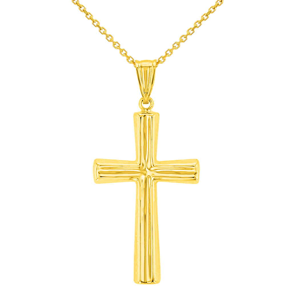 14K Yellow Gold Plain Polished Religious Cross Crucifix Pendant Necklace