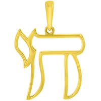 Load image into Gallery viewer, Solid 14K Yellow Gold Polished Chai Symbol Charm Open Jewish Pendant Necklace
