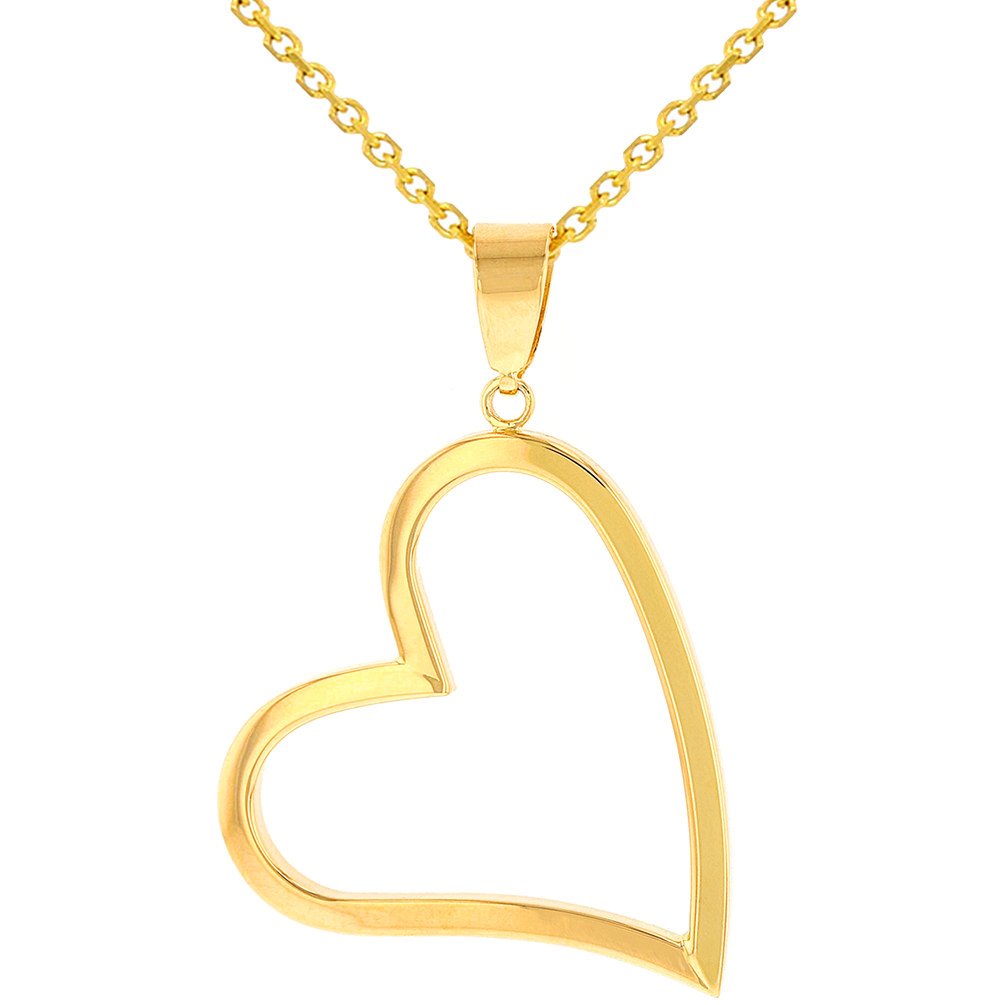 14K Yellow Gold Polished Fancy Sideways Heart Pendant with Cable, Curb, or Figaro Chain Necklace