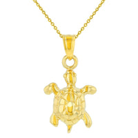 Load image into Gallery viewer, 14K Yellow Gold Polished Good Luck Turtle Charm Animal Pendant Necklace
