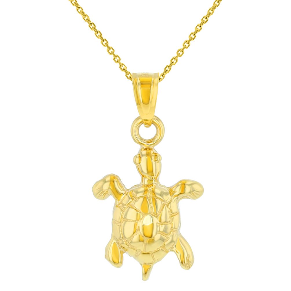 14K Yellow Gold Polished Good Luck Turtle Charm Animal Pendant Necklace