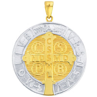 Load image into Gallery viewer, Solid 14K Yellow Gold Polished St Benedict Medal Charm Saint Pendant with Cable, Curb, or Figaro Chain Necklaces
