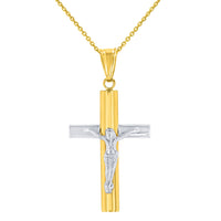 Load image into Gallery viewer, 14K Yellow Gold &amp; White Gold Religious Cross Crucifix with Jesus Christ Pendant Necklace

