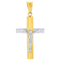 Load image into Gallery viewer, 14K Yellow Gold &amp; White Gold Religious Cross Crucifix with Jesus Christ Pendant Necklace
