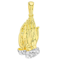 Load image into Gallery viewer, High Polished 14K Yellow Gold Religious Dainty Praying Prayer Hands Pendant with Figaro Necklace

