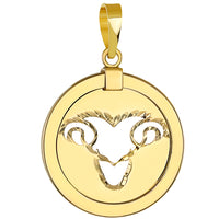 Load image into Gallery viewer, 14K Yellow Gold Reversible Round Ram Aries Zodiac Sign Pendant
