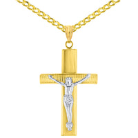 Load image into Gallery viewer, 14K Two-Tone Gold Roman Catholic Cross Crucifix with Jesus Christ Pendant Necklace
