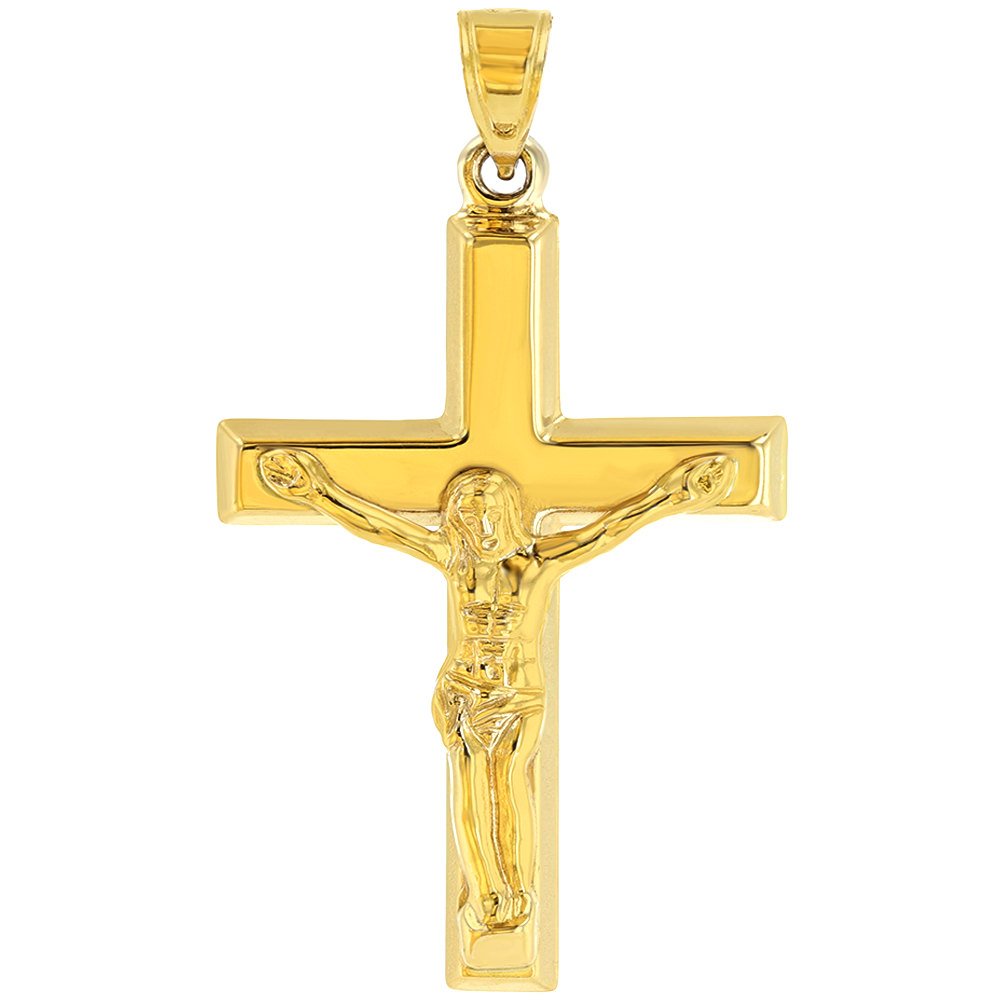 14K Yellow Gold Roman Catholic Cross Crucifix with Jesus Christ Pendant