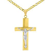 Load image into Gallery viewer, 14K Two-Tone Gold Roman Catholic Cross Crucifix with Jesus Christ Pendant Necklace
