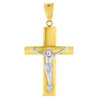 Load image into Gallery viewer, 14K Two-Tone Gold Roman Catholic Cross Crucifix with Jesus Christ Pendant Necklace
