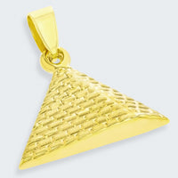 Load image into Gallery viewer, 14K Yellow Gold Satin Polished Egyptian 2D Pyramid Pendant with Cable, Curb, or Figaro Chain Necklaces
