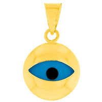 Load image into Gallery viewer, 14K Yellow Gold Simple Blue Eye Evil Eye Charm Pendant Cuban Chain Necklace (Medium)
