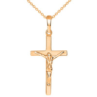 Load image into Gallery viewer, Solid 14K Rose Gold Simple Cross Jesus Crucifix Charm Pendant Necklace
