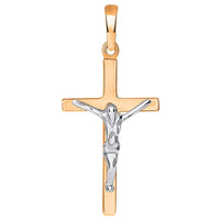 Load image into Gallery viewer, Solid 14K Rose Gold and White Gold Simple Cross Jesus Crucifix Charm Pendant Necklace
