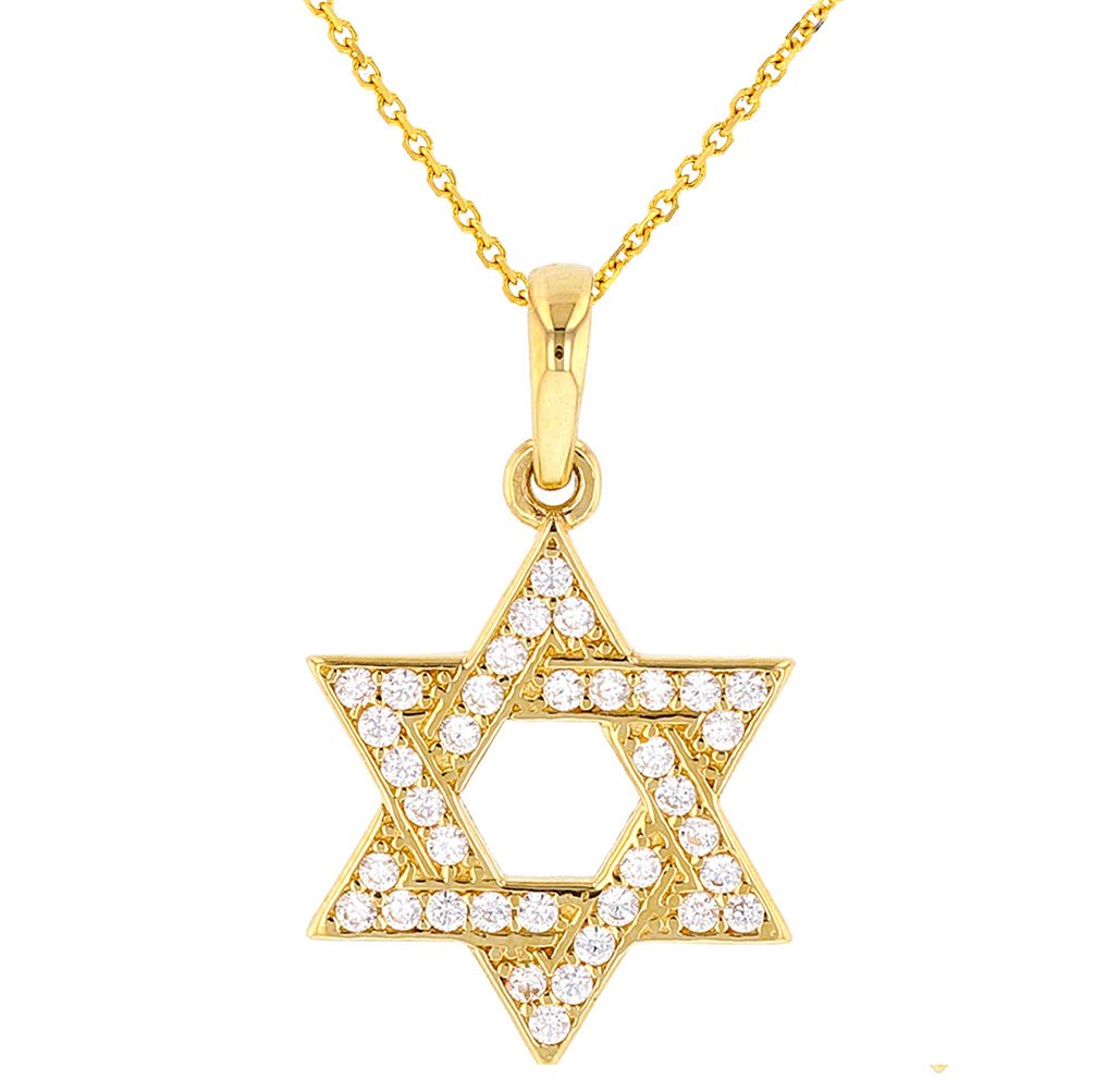 14K Gold Small Simple Jewish Star of David with Cubic Zirconia Charm Pendant