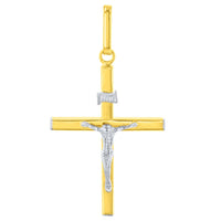 Load image into Gallery viewer, Solid 14K Two-Tone Gold Slender Cross INRI Jesus Crucifix Charm Pendant with Cable, Curb, or Figaro Chain Necklace
