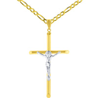 Load image into Gallery viewer, 14K Gold Slender Tubular Crucifix Cross with Jesus Christ Pendant Necklace - Two-Tone Gold
